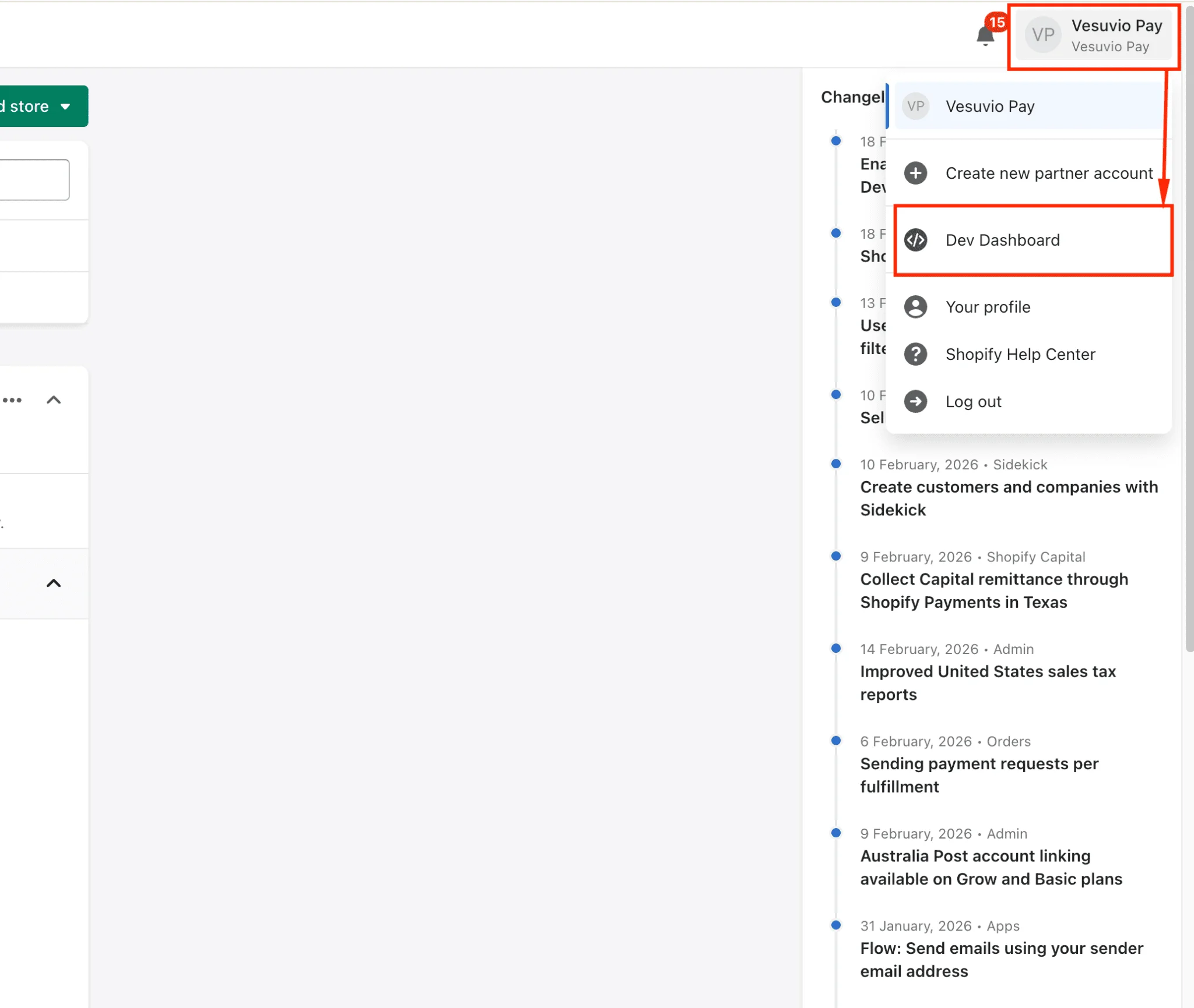 Navigate to Dev Dashboard